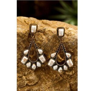 White Turquoise Inlay Cut Out Western Dangle Earrings
